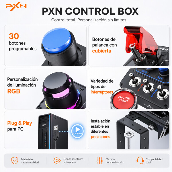 Botonera Gamer Para Simulación De Manejo Pxn Cb1 Control Box BOTONERA SIMULADOR PXN CB1 RGB