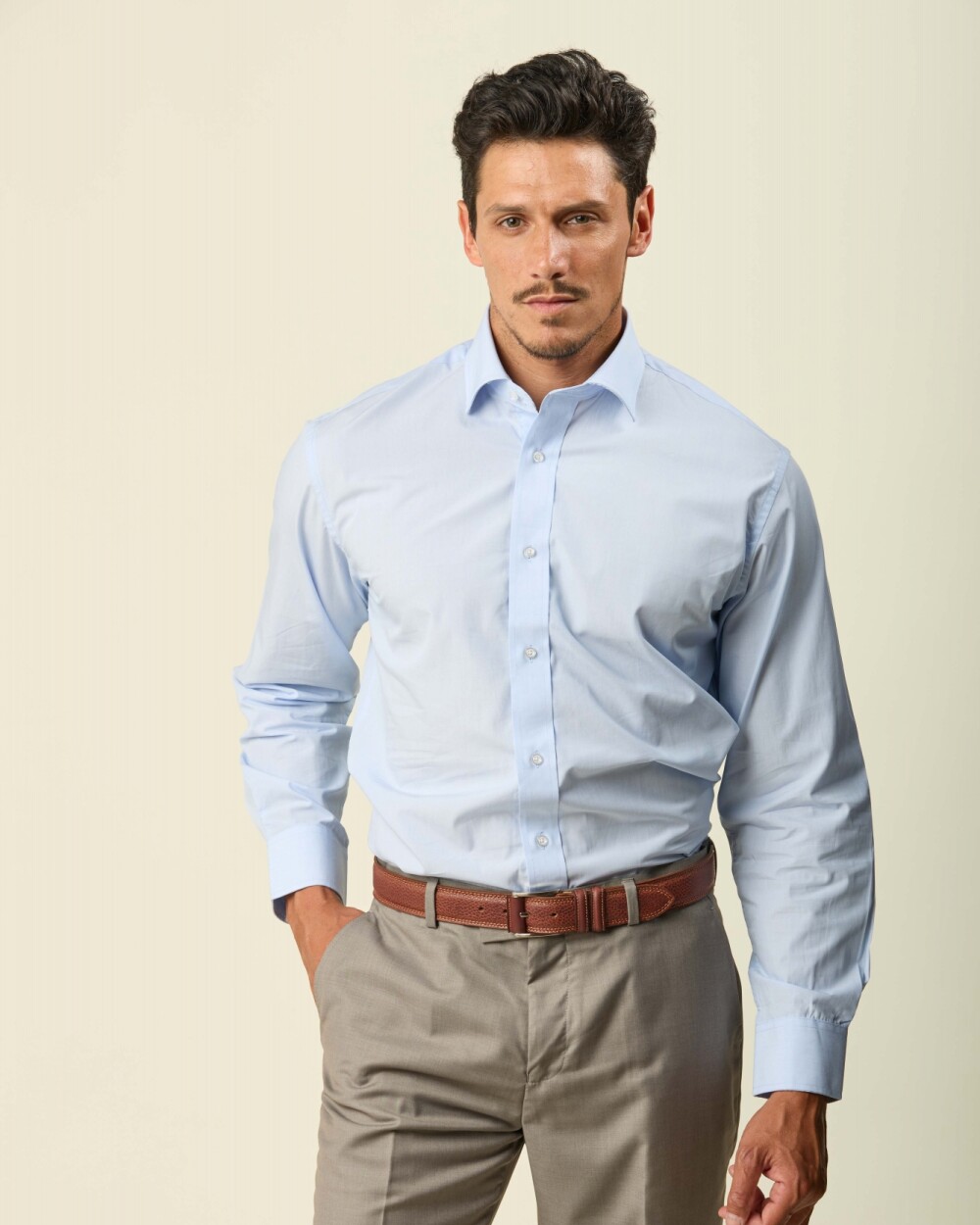 Camisa Verelli Vestir Algodón Manga Larga Celeste