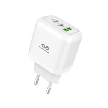 Ficha Cargador Miccell T12 65W 3 Puertos 2 USB C USB Celular Variante Color Blanco