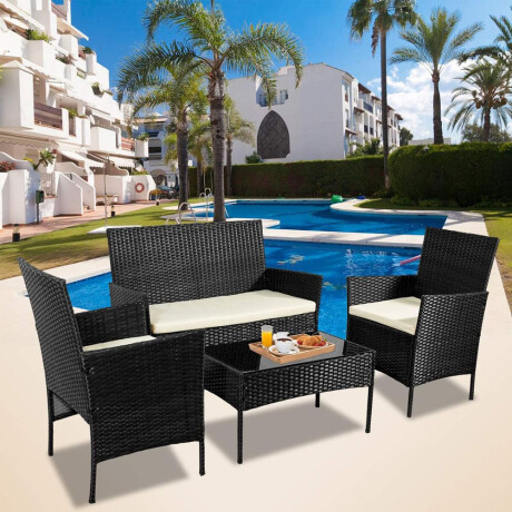 Juego Jardin Rattan 3 Sillones + Mesa Calidad Hts Negro