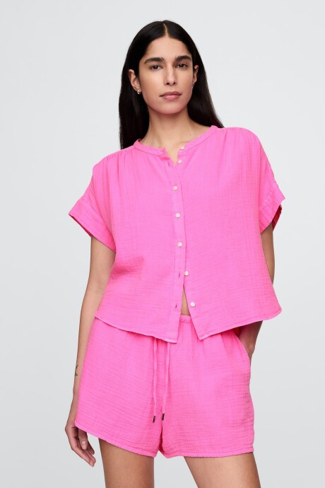 Camisa Muselina Manga Corta Mujer Standout Pink