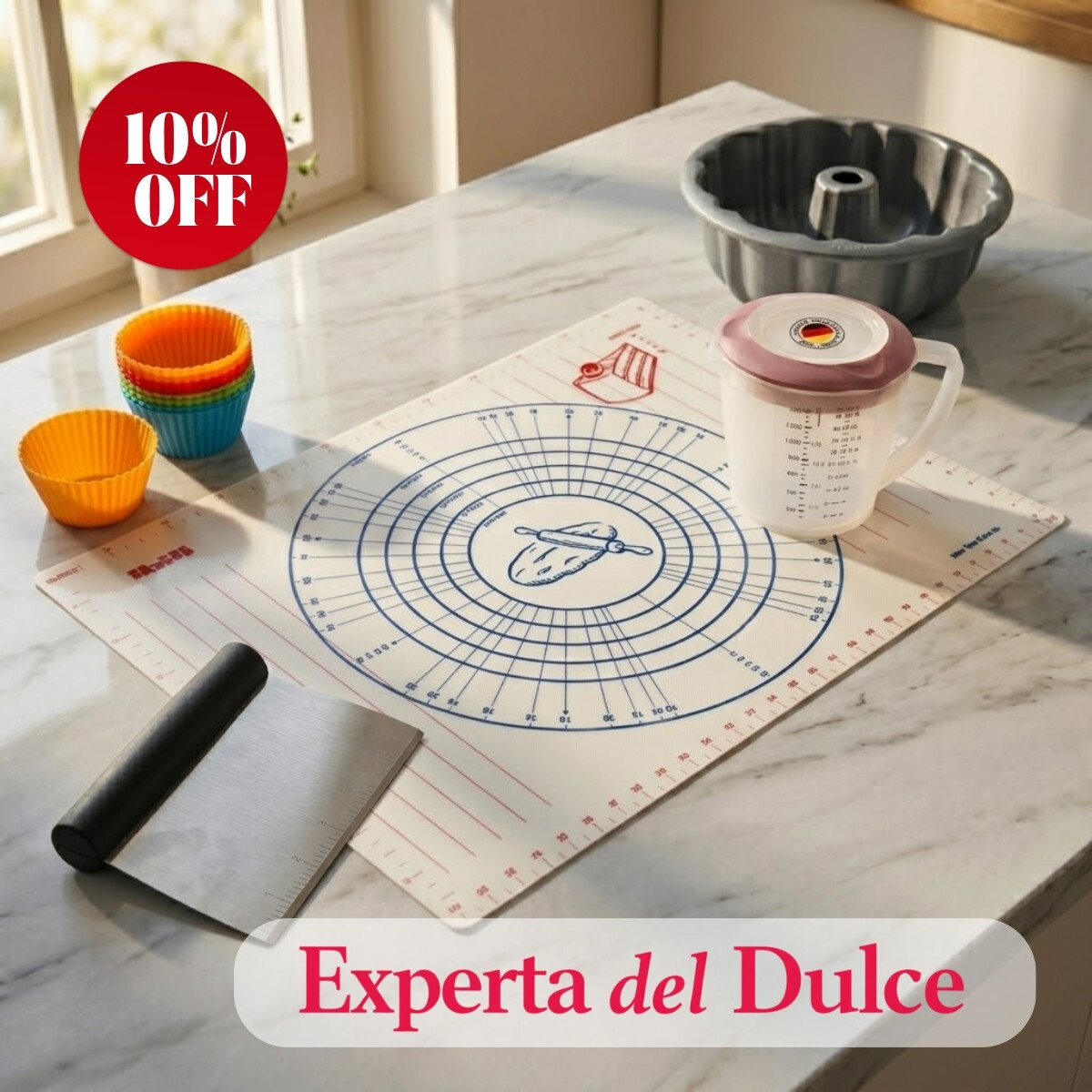 Kit Reposteria 2 Moldes con Rasqueta Tapete de Medidas y Jarra 1.4 Litros 