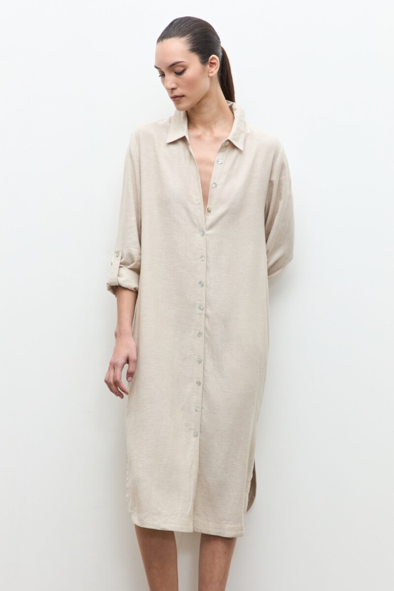 Vestido lino camisero beige melange