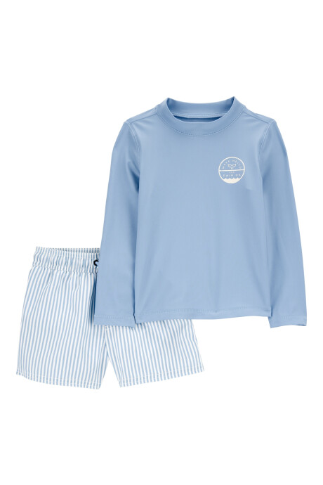 Traje de baño dos piezas, protección UPF 50+, manga larga, azul Traje de baño dos piezas, protección UPF 50+, manga larga, azul