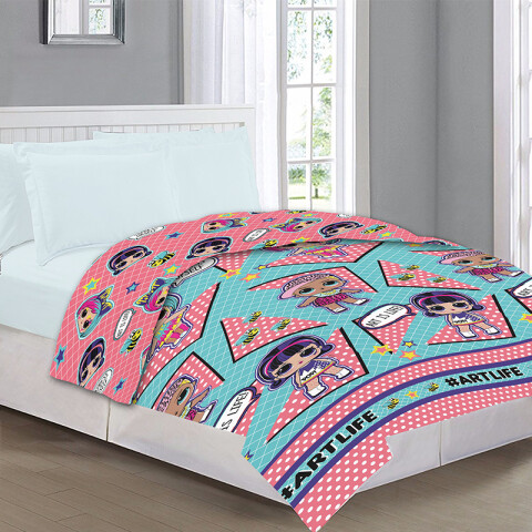 Colcha Infantil LOL Surprise 1 Plaza 100% Microfibra Turquesa