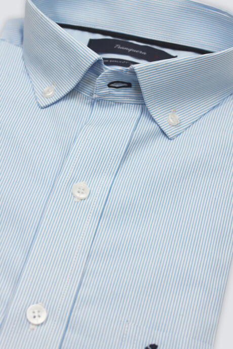 Camisa de Hombre Premium Rayada Raya Celeste Fina