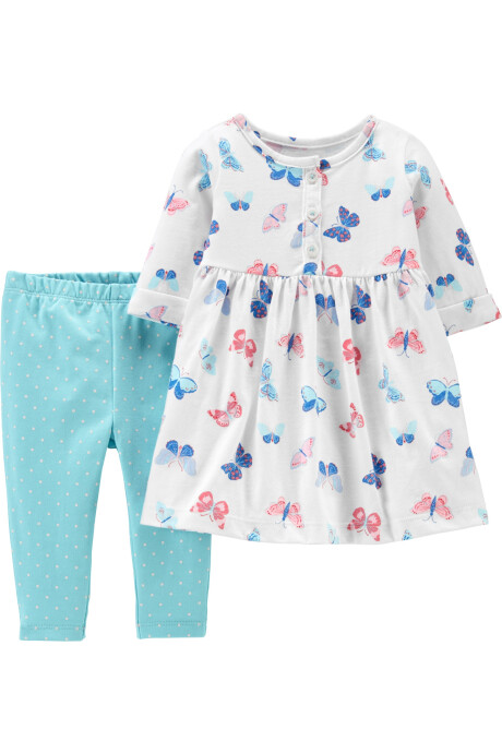 Set dos piezas de algodón, vestido y calza, diseño mariposas Sin color