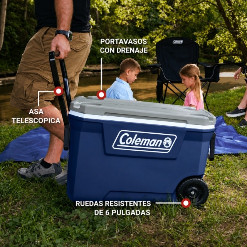 Conservadora Coleman 58,7 Lts con Ruedas azul