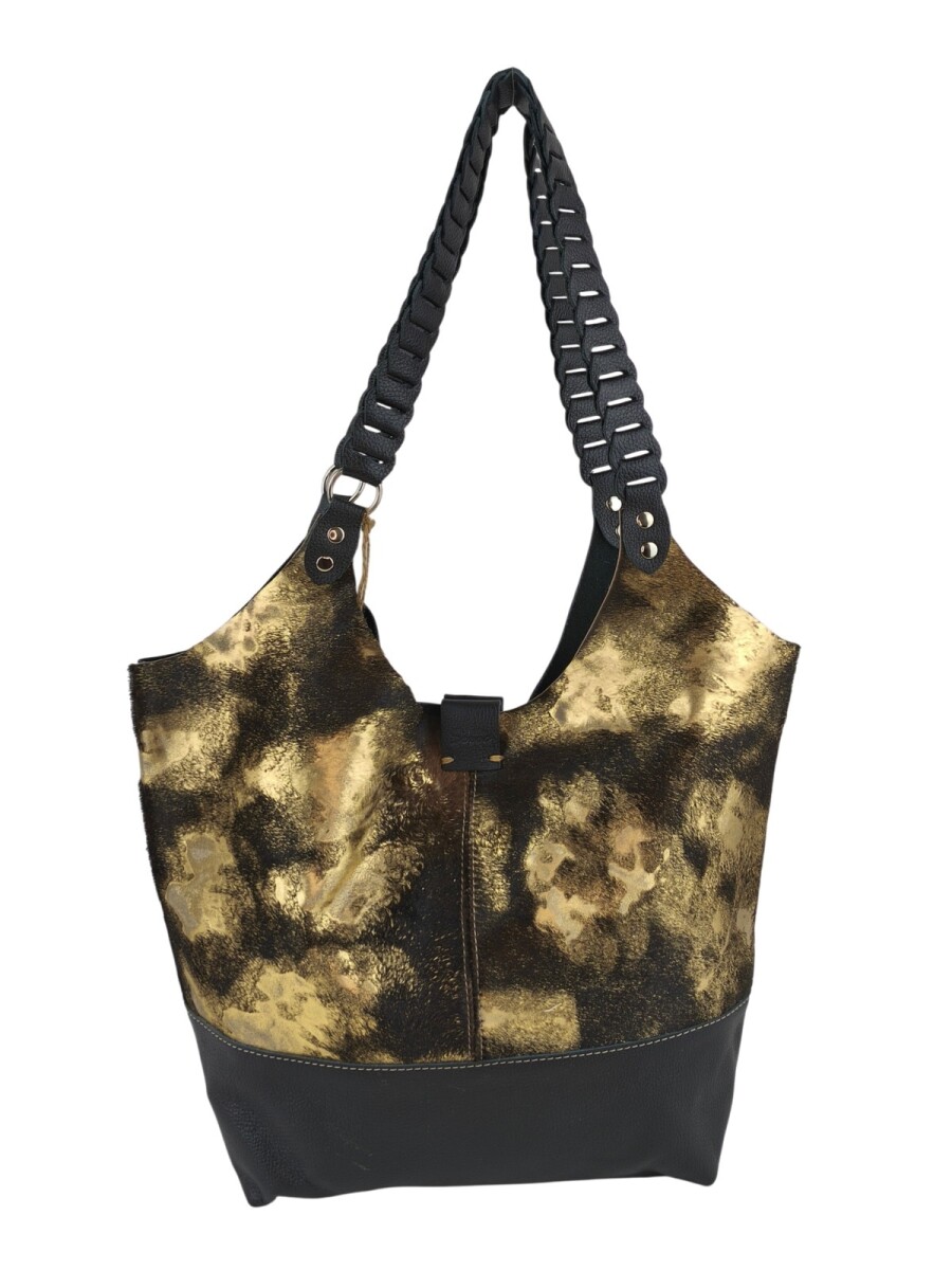 Tote bag de cuero - Negro con dorado 