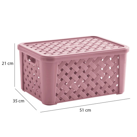 Set X3 Cajas Canastos Organizadores Rattan c/ Tapa Paramount Rosa