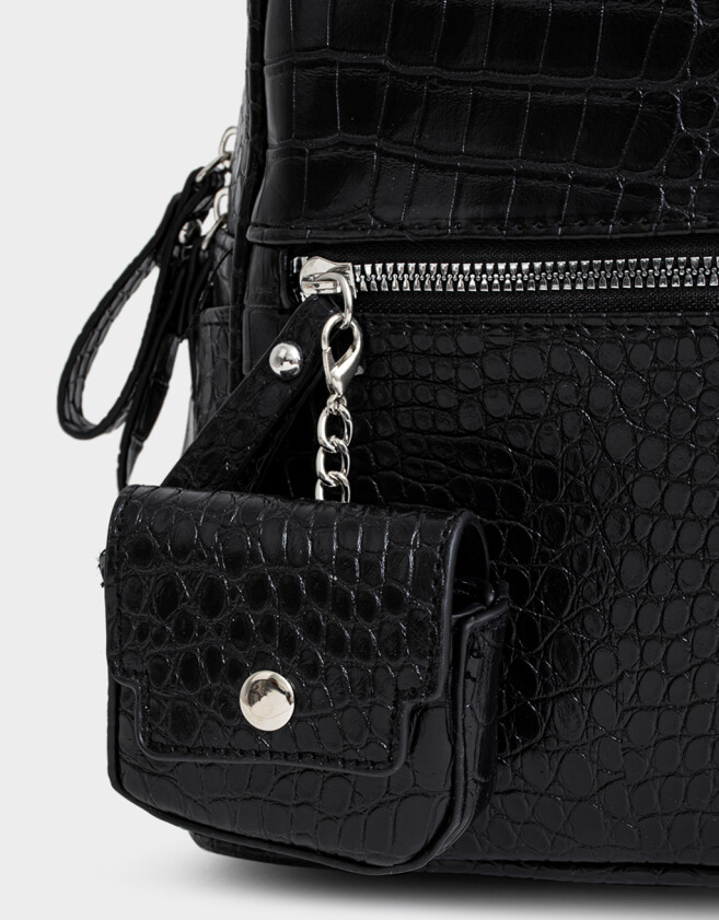Mochilas Urbanas Mochila Efecto Croco Con Charm - Negro