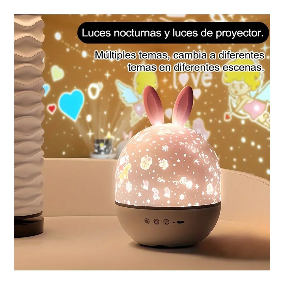 Proyector Conejo Varios Diseños Música Batería Recargable - BLANCO 
