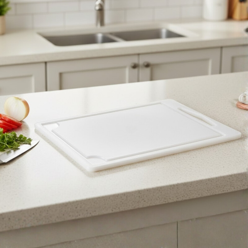 Tabla de picar mediana con canaleta de plástico BLANCO