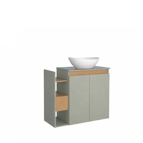 Mueble de baño suspendido Lotus Verde 80 cm con tapa de vidrio con bacha Mueble De Baño Suspendido Lotus Verde 80 Cm Con Tapa De Vidrio Con Bacha