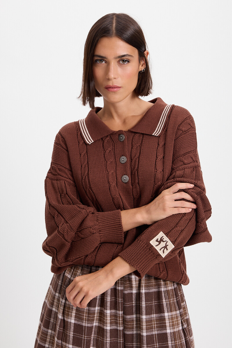 Sweater Trenzado Marron/Crudo