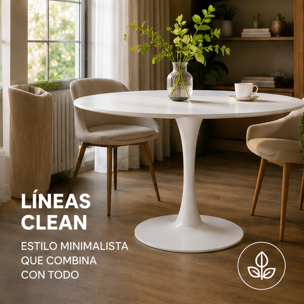 Mesa Comedor ComboHome Tulip Redonda Laqueada 90cm Premium Blanco 1