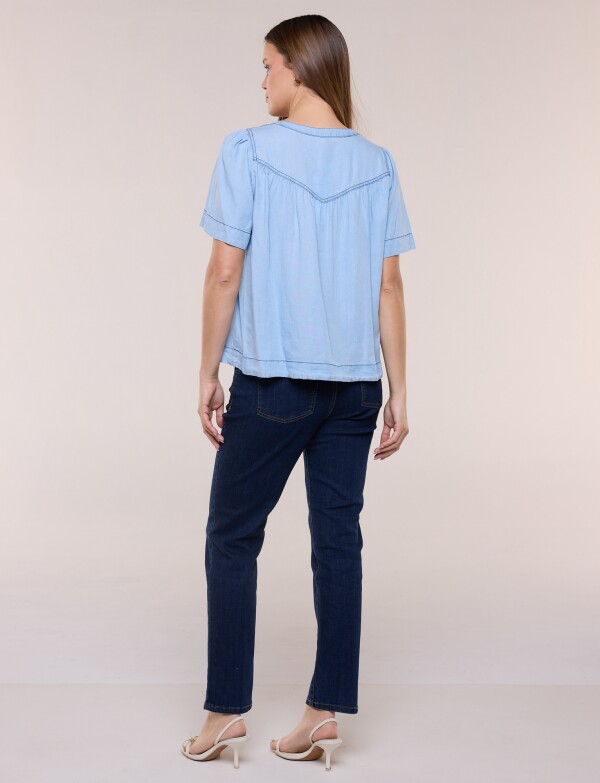 Blusa Tencel Liviano Con Canesú Fruncido JEAN CLARO