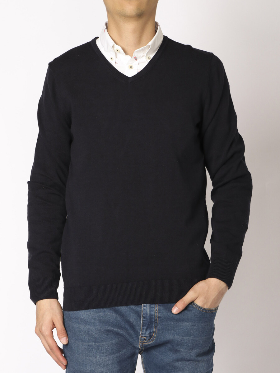 Sweater Escote En V Harrington Label - Azul 