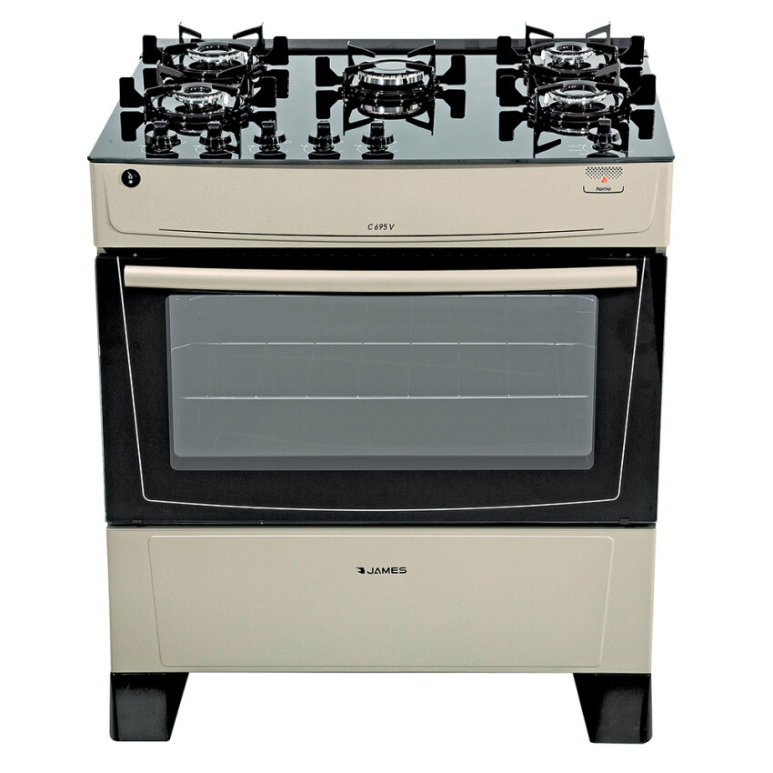 Cocina James 5H C-695 V titanium con mesada de vidrio negro Cocina James 5H C-695 V titanium con mesada de vidrio negro