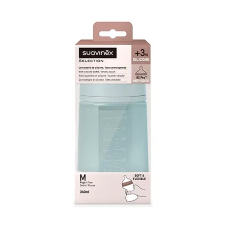 Mamadera Silicona +3M 240ml Tet Fisio SXPro Essence Suavinex Azul