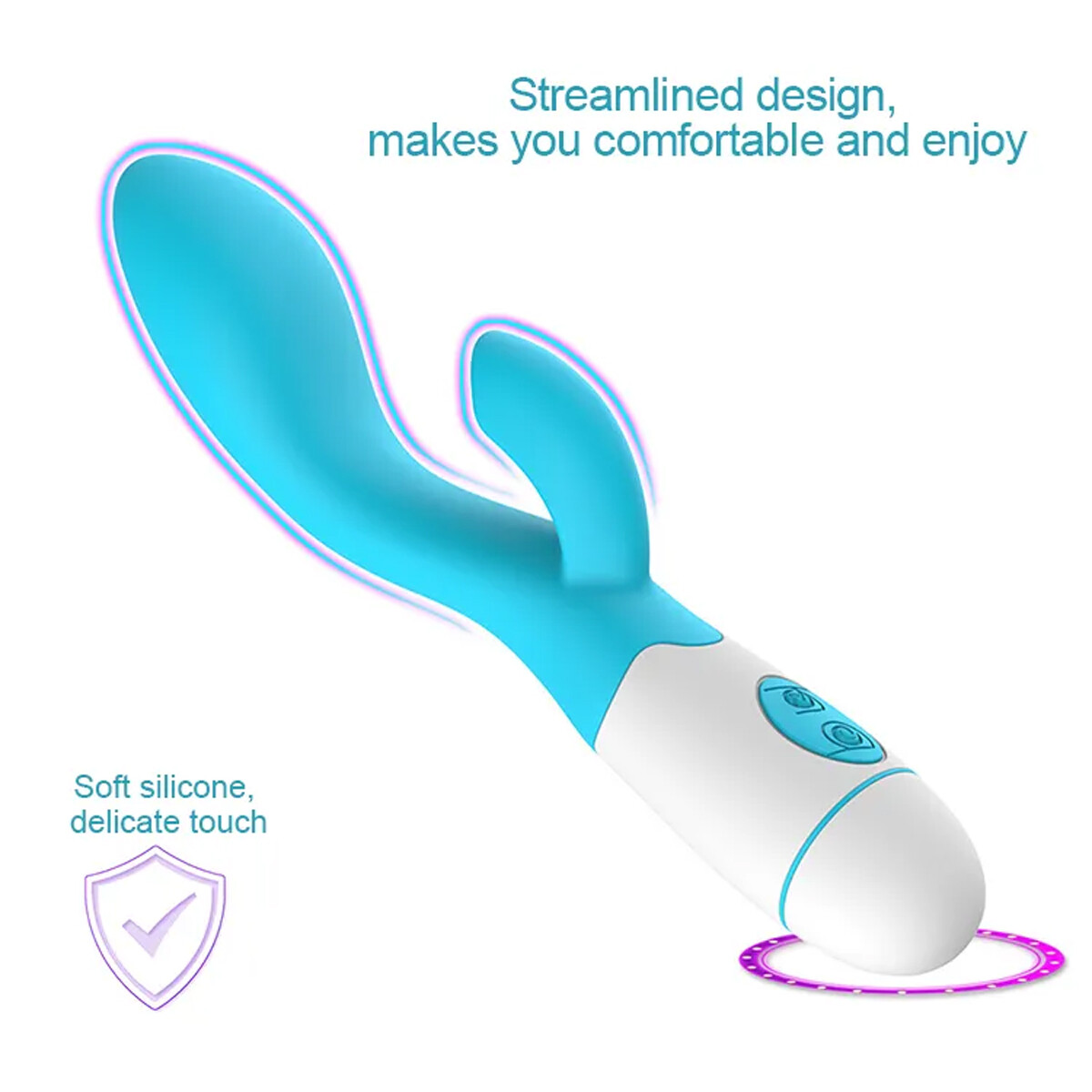 Vibrador Con Doble Estímulo Desing Curvo A Pila - Celeste 