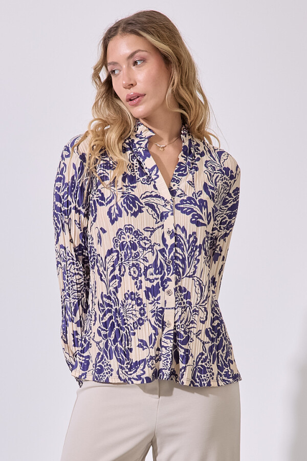 Blusa Plisada Print MULTI/AZUL