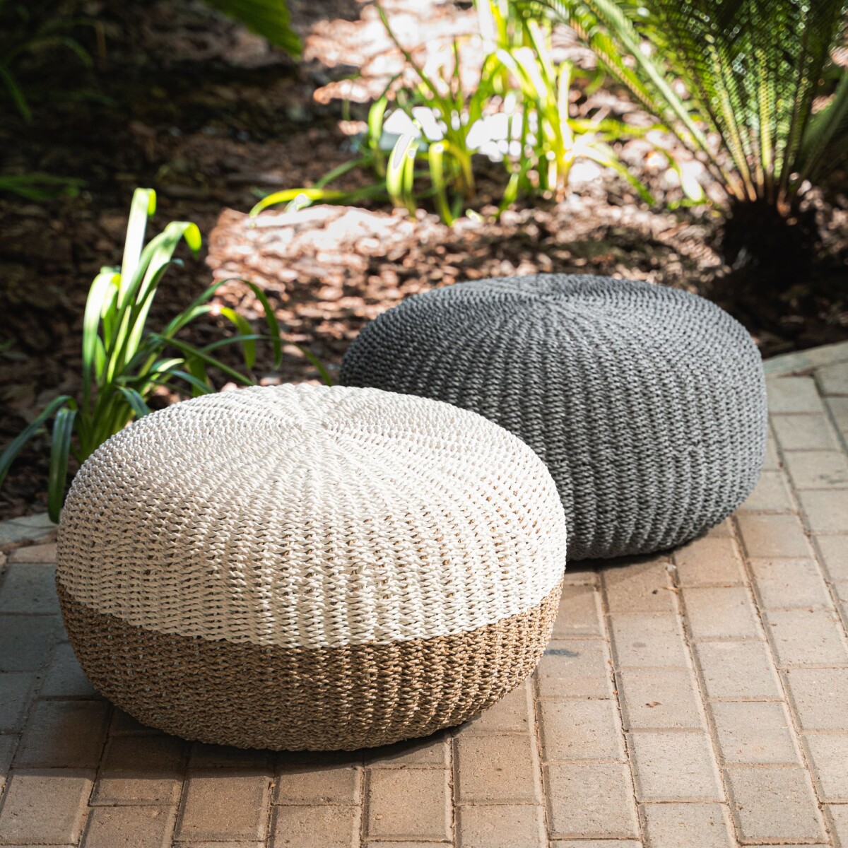 Puff apto para exterior, Tulum beige/blanco 