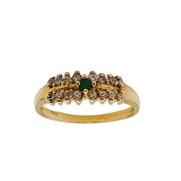 Anillo Halo-Oro Bajo-Piedra Esmeralda y Zirconia-AN8156 conpiedra