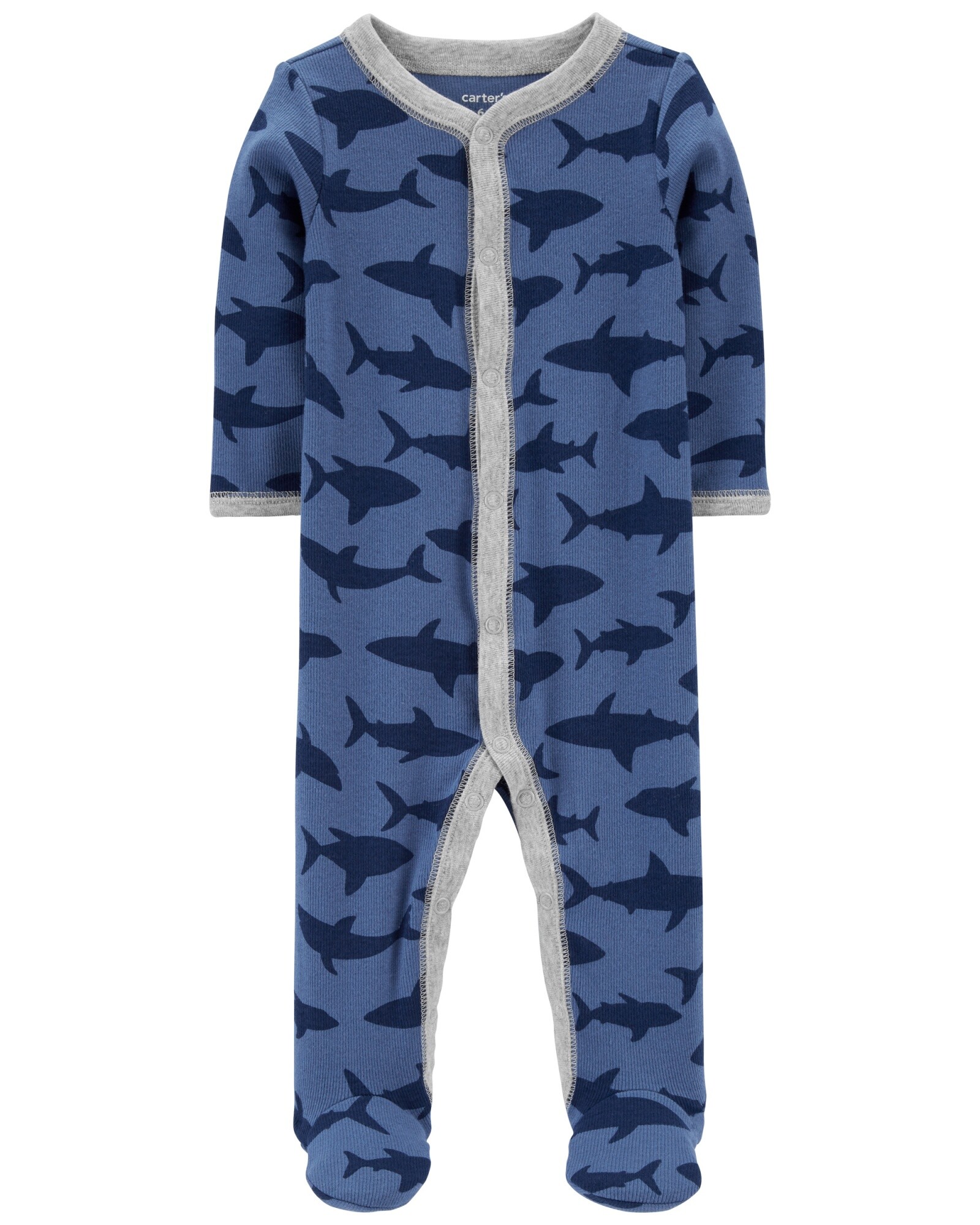 Pijama una pieza de algodón con pie, diseño tiburones Sin color