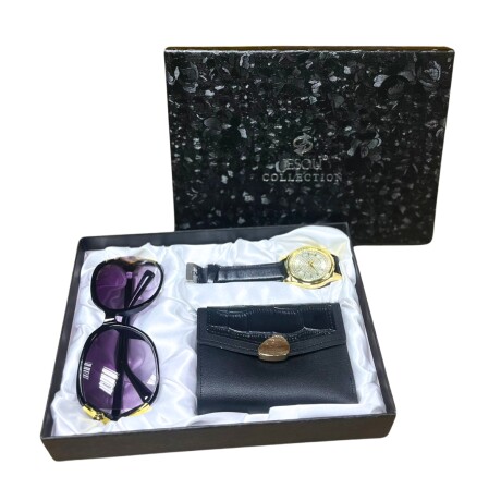 Pack Dama Billetera Reloj y Lentes E-027 NEGRO