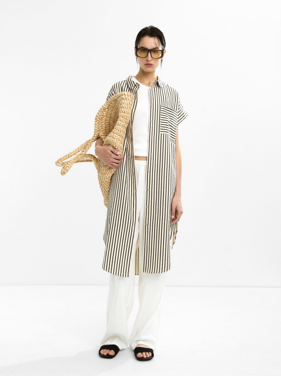 Vestido Camisero A Rayas - negro 