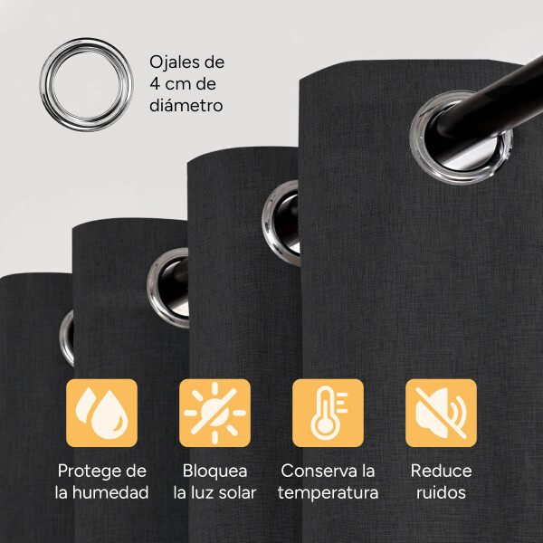 Cortina 100% Blackout 2Paños 140x220 Textura Lino Doble Faz Variante Color Gris Oscuro