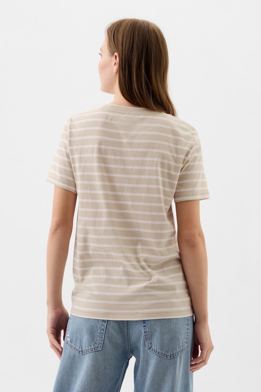 Remera Logo Gap Slub Mujer Khaki Stripe