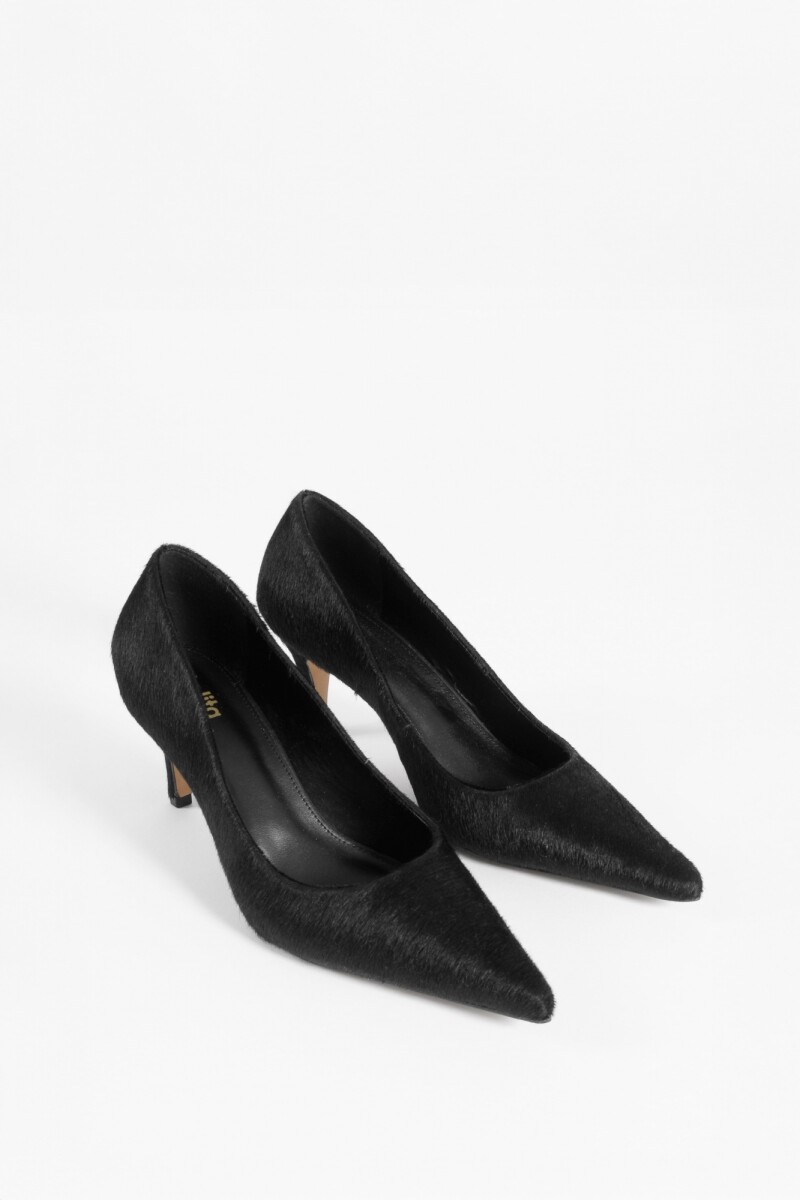 Stiletto Amelia de cuero pelo negro