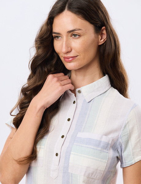 CAMISA RAYADA DE LINO Lila