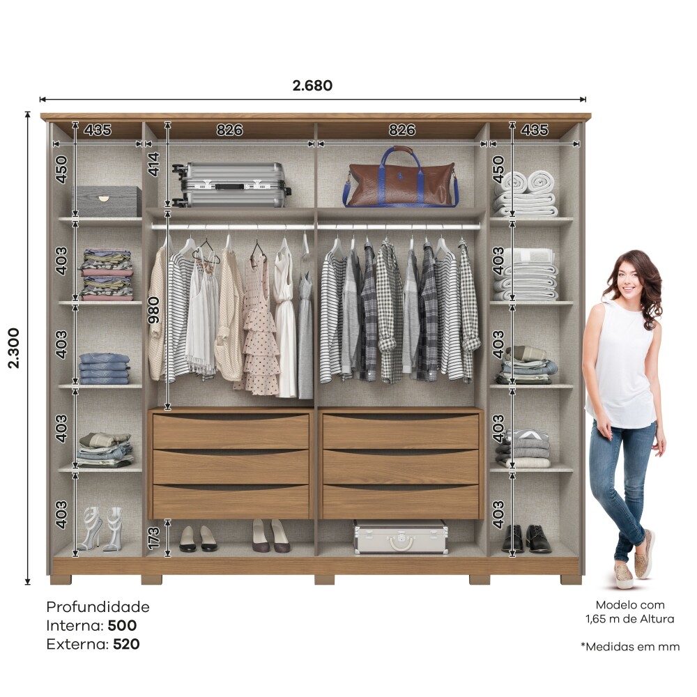 ROPERO DUBAI 6 PUERTAS 6 CAJONES INTERNOS CON ESPEJO GUARDARROPA CLOSET ARMARIO CANELA