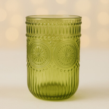 Vaso de Vidrio Labrado Largo Set 6 Unidades Verde