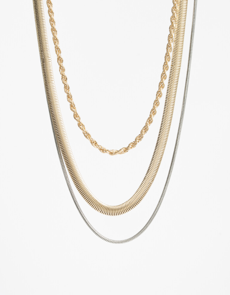 Collares Cortos Metal Set De Collares Biplating - Dorado