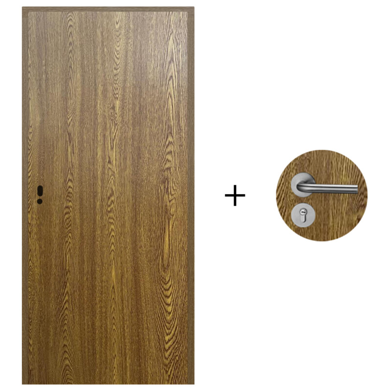Puerta Desarmada Interior en MDF con Marco y Cerradura Lumax Marrón Claro Lisa Herraje Plateado