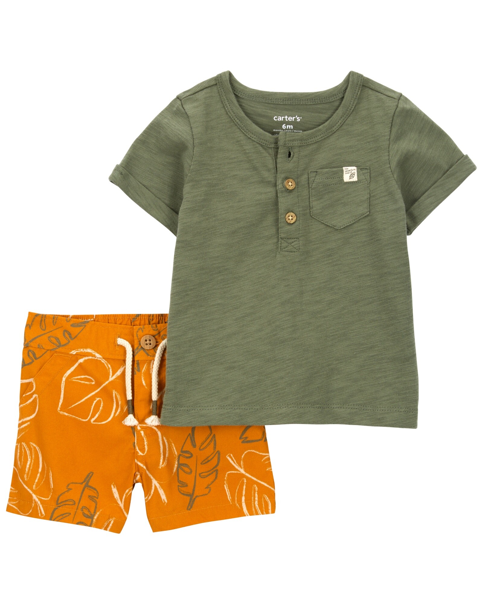 Set dos piezas, short de popelina y remera henley de algodón Sin color