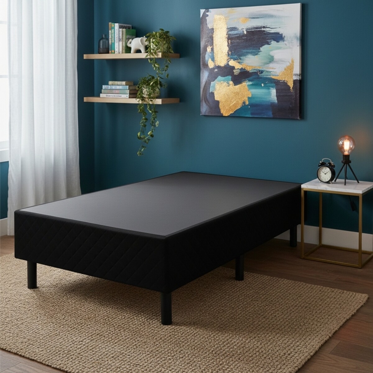 Base Box para Colchón de 1 Plaza - Madera Revestida en Poliéster Negro 