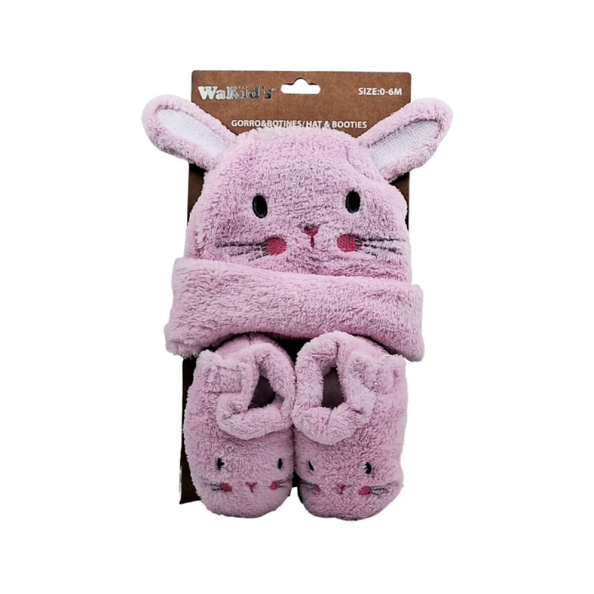 Set gorro + escarpines de bebé plush 0-6m - Rosa 