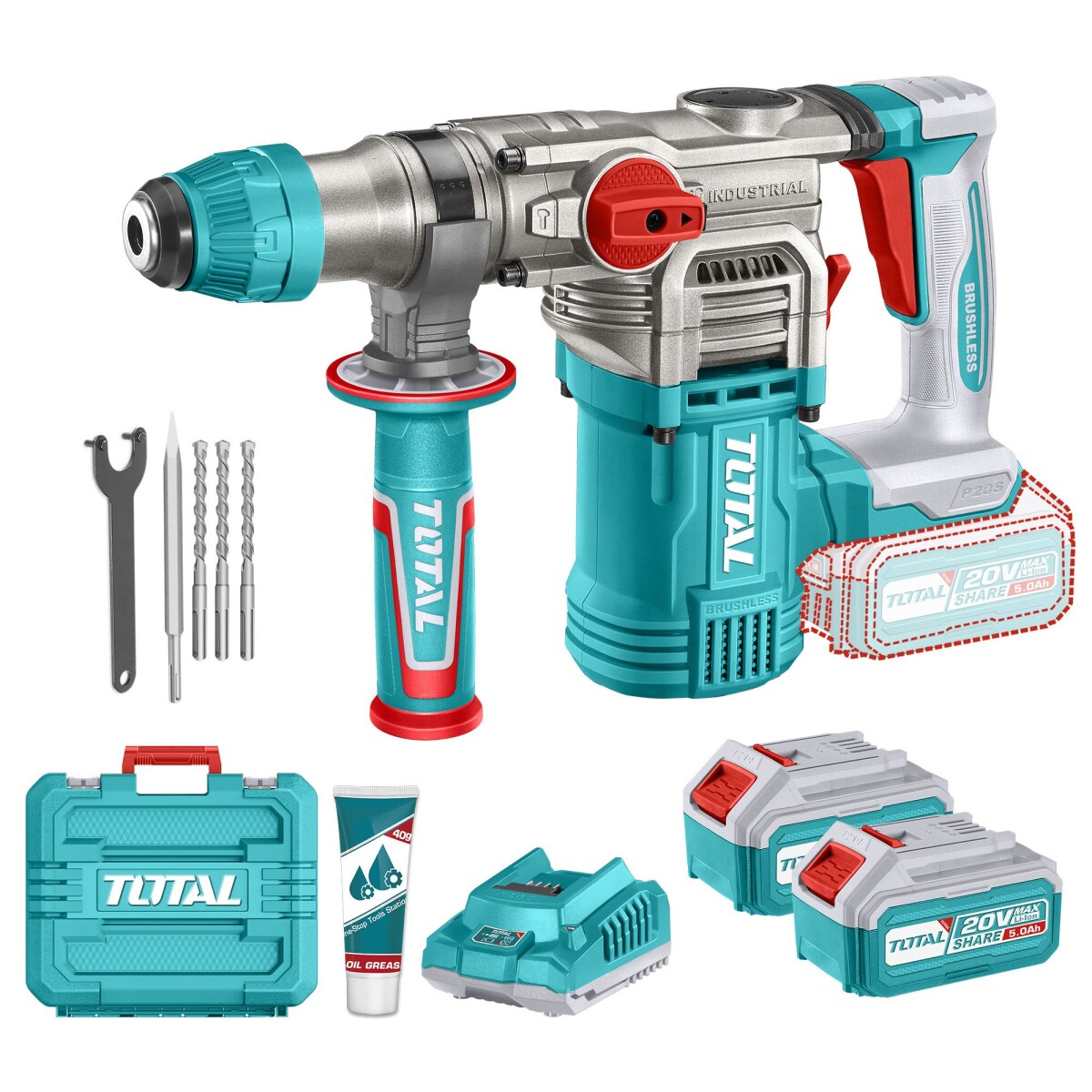 Rotomartillo SDS Plus Inalámbrico 20v Doble Batería - Sin Carbones 