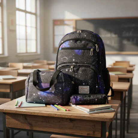 Set Mochila Lonchera Cartuchera Unisex Resistente 3 Piezas Negro