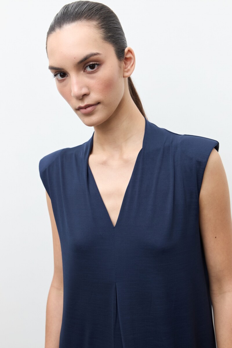 Maxi vestido con hombreras azul marino