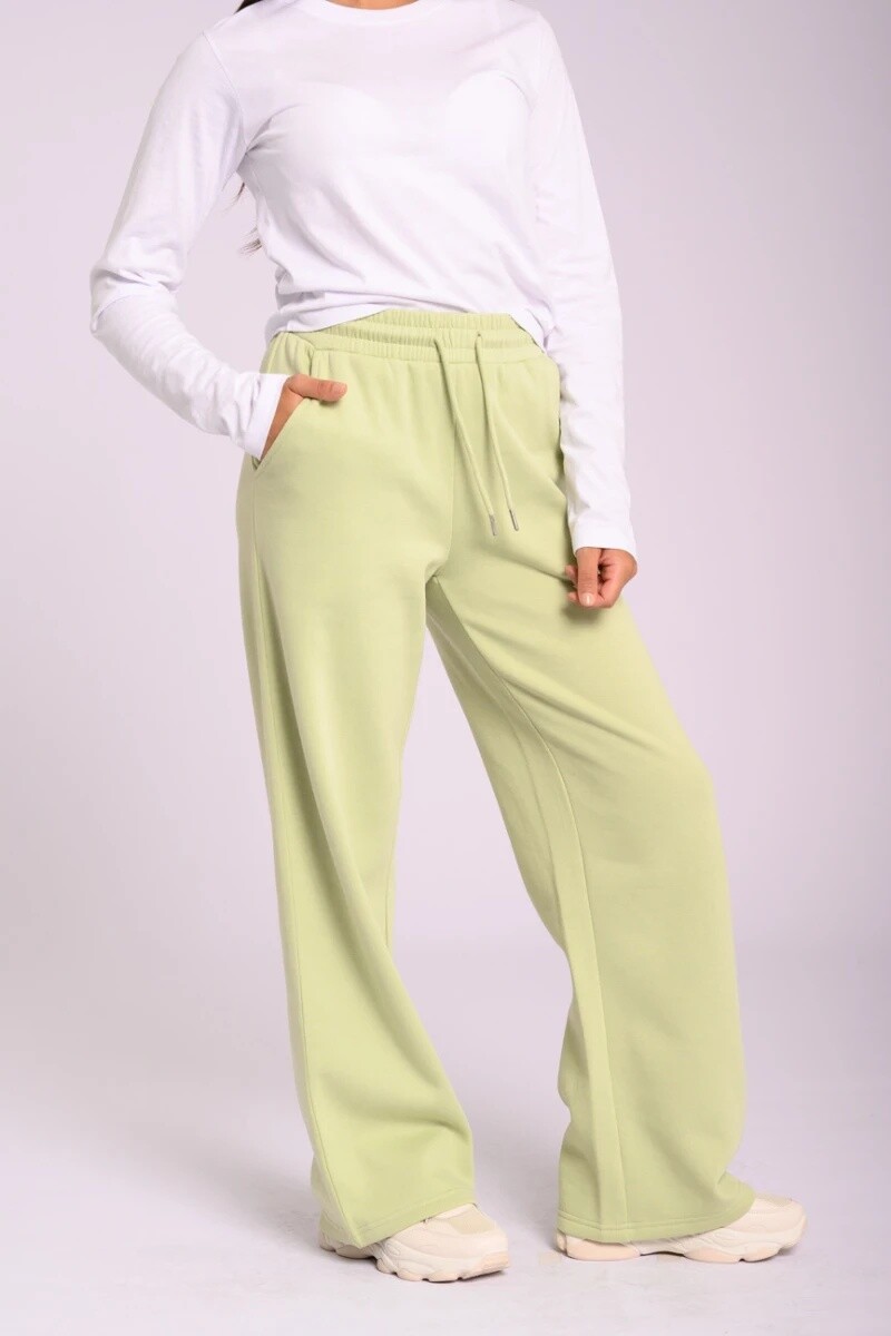 Pantalon Dama Alg.C/Felpa Ancho Canva XS-XL - Verde 