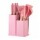Set Cocina Menage 19Pz Utensillos Cuchillos Tabla c/Soporte Rosa