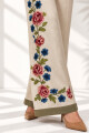 PANTALON CON TEJIDO COMBINADO Y BORDADO Beige