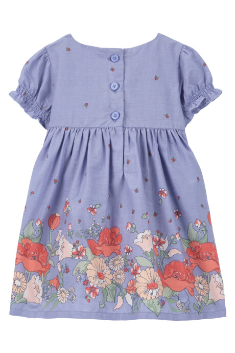 Vestido de algodón, mangas abullonadas, diseño floral Sin color