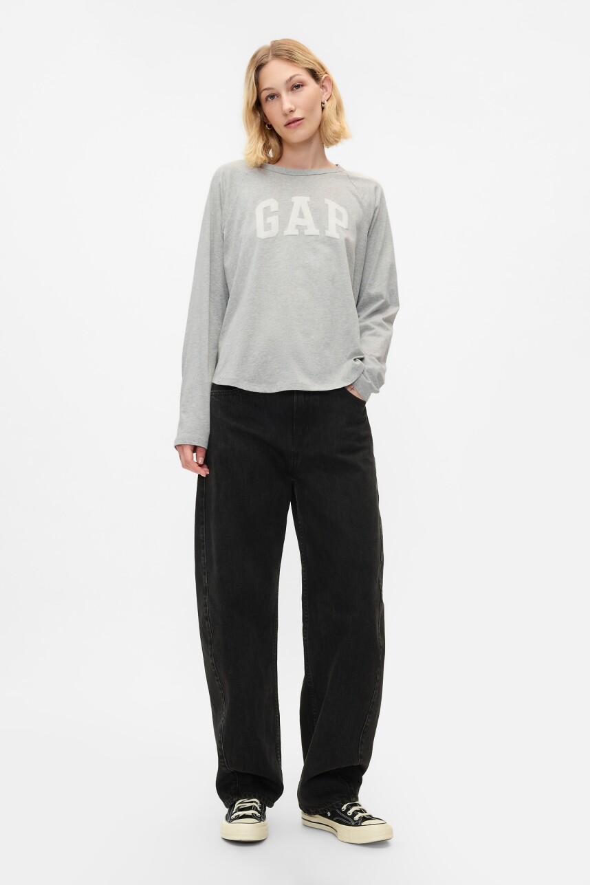 Remera Logo Gap Manga Larga Mujer Light Heather Grey B08